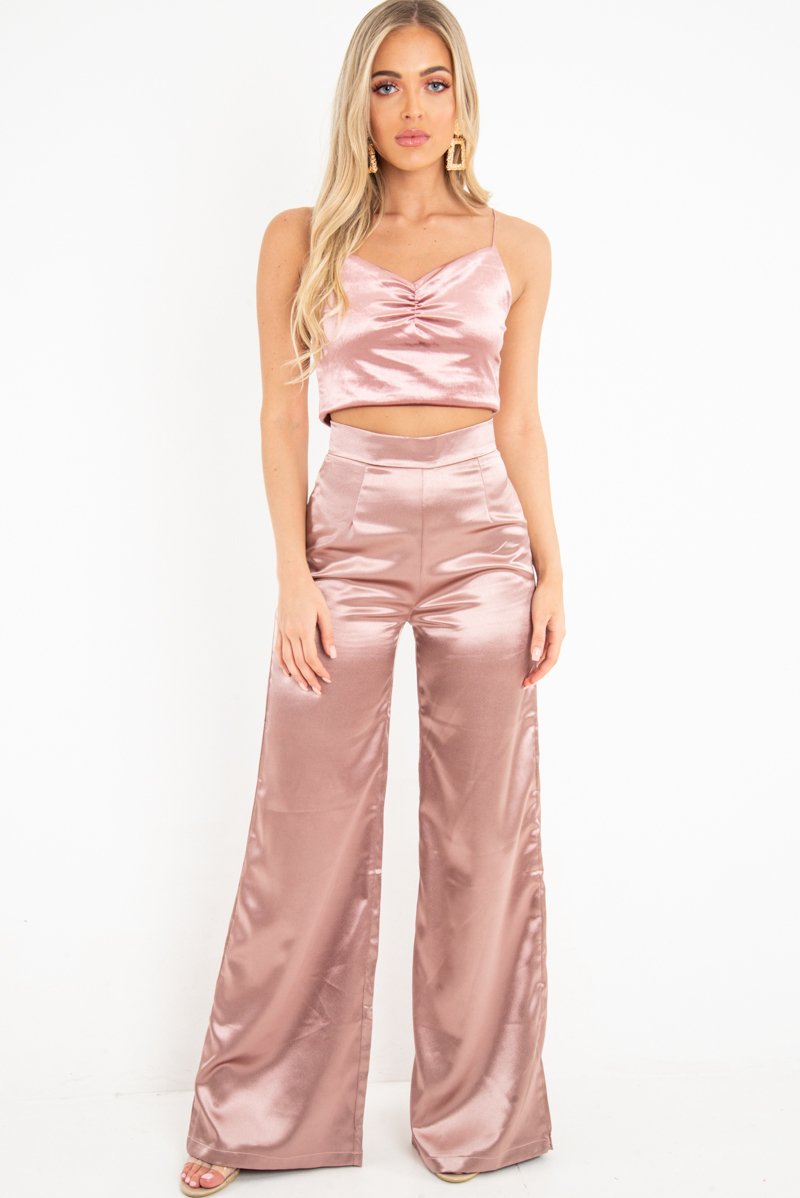 Rose Shiny Velvet Cami Crop Top - Cali-Crop Tops