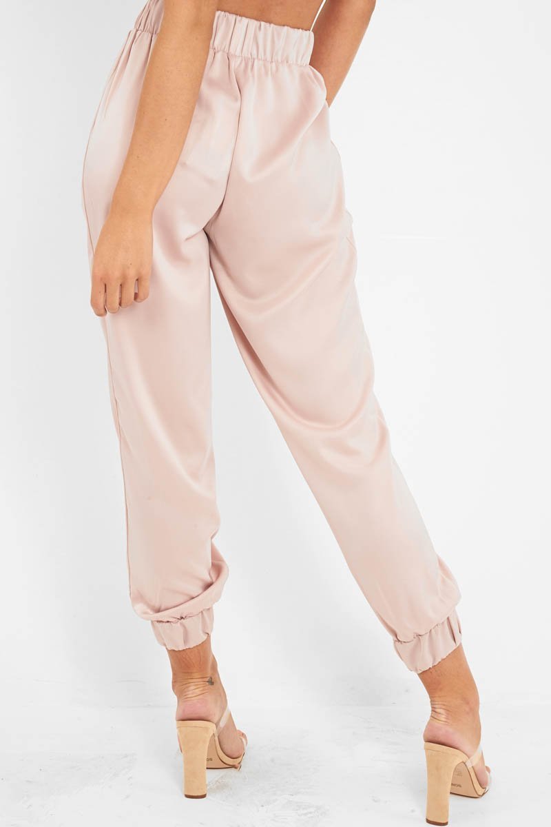 Rose Shiny Woven Cargo Trousers - Atley-Trousers