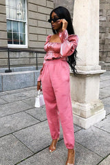 Rose Silver Metallic Square Neck Crop Top - Gabryelle-Crop Tops