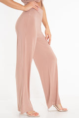 Rose Slinky High Waist Wide Leg Trousers - Traci-Trousers