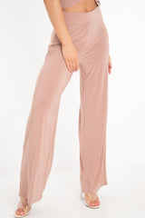 Rose Slinky High Waist Wide Leg Trousers - Traci-Trousers