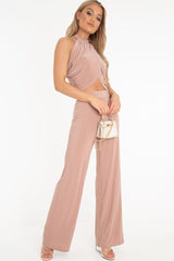 Rose Slinky High Waist Wide Leg Trousers - Traci-Trousers