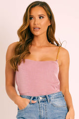 Rose Slinky Low Back Chain Straps Bodysuit - Tayler-Bodysuits
