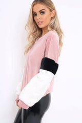 Rose Soft Fur Jumper with Contrast Sleeves - Erla-Jumper