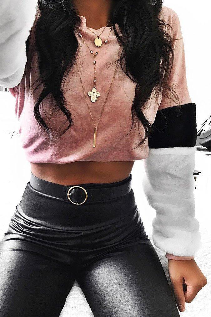 Rose Soft Fur Jumper with Contrast Sleeves - Erla-Jumper