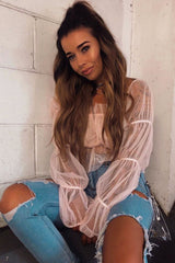 Rose Tulle Mesh Bardot Crop Top - Gemini-Crop Tops