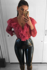 Rose Tulle Ruffle Plunge Bodysuit - Jolie-Bodysuits