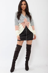 Rose White and Grey Knot Knit Jumper - Kerri-Jumper