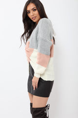 Rose White and Grey Knot Knit Jumper - Kerri-Jumper
