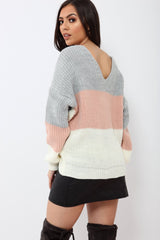 Rose White and Grey Knot Knit Jumper - Kerri-Jumper