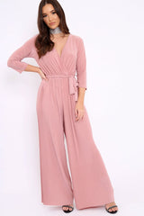 Rose Wrap Front Plisse Leg Jumpsuit - Haiden-Jumpsuits