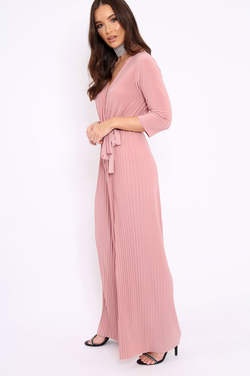 Rose Wrap Front Plisse Leg Jumpsuit - Haiden-Jumpsuits