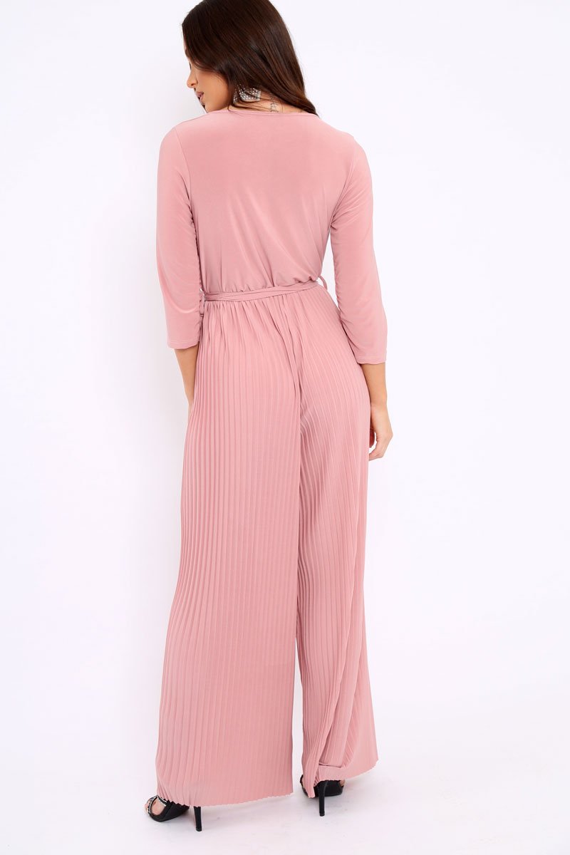 Rose Wrap Front Plisse Leg Jumpsuit - Haiden-Jumpsuits