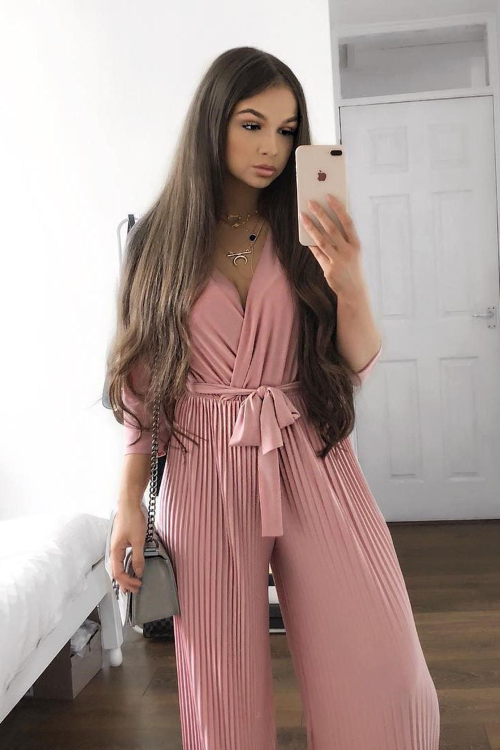 Rose Wrap Front Plisse Leg Jumpsuit - Haiden-Jumpsuits