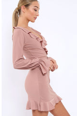 Rose Wrap Mini Dress with Frills - Maleigh-Dresses