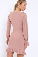 Rose Wrap Mini Dress with Frills - Maleigh-Dresses