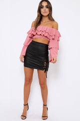 Rose extreme Layered Frill Bardot Crop Top - Nevaeh-Crop Tops