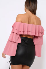 Rose extreme Layered Frill Bardot Crop Top - Nevaeh-Crop Tops