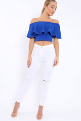 Royal Blue Bardot Crop Top - Justine-Tops
