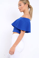 Royal Blue Bardot Crop Top - Justine-Tops