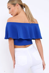 Royal Blue Bardot Crop Top - Justine-Tops