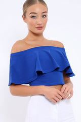 Royal Blue Bardot Crop Top - Justine-Tops