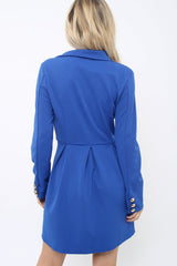 Royal Blue Button Detail Blazer Dress - Kayleigh-Dresses