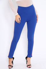 Royal Blue Contrast Side Stripe Trousers - Arva-Trousers