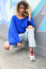 Royal Blue Cropped Batwing Jumper - Carmin-Jumper