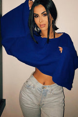 Royal Blue Cropped Batwing Jumper - Carmin-Jumper