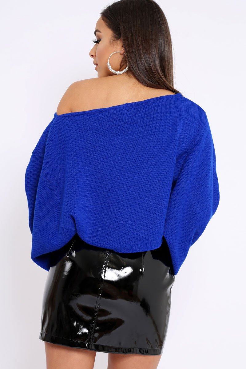 Royal Blue Cropped Batwing Jumper - Carmin-Jumper