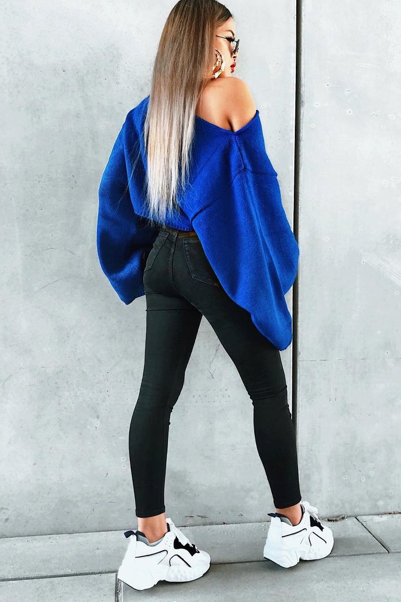 Royal Blue Cropped Batwing Jumper - Carmin-Jumper