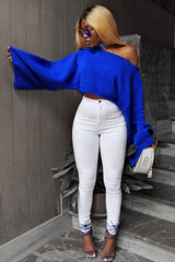 Royal Blue Cropped Batwing Jumper - Carmin-Jumper
