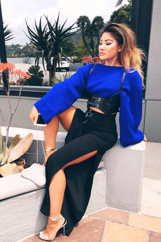 Royal Blue Cropped Batwing Jumper - Carmin