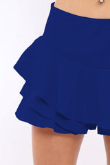 Royal Blue Frill High Waisted Shorts - Claudelle-Shorts