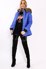 Royal Blue Padded Coat with Fur Hood - Francesca-Coats