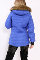 Royal Blue Padded Coat with Fur Hood - Francesca-Coats