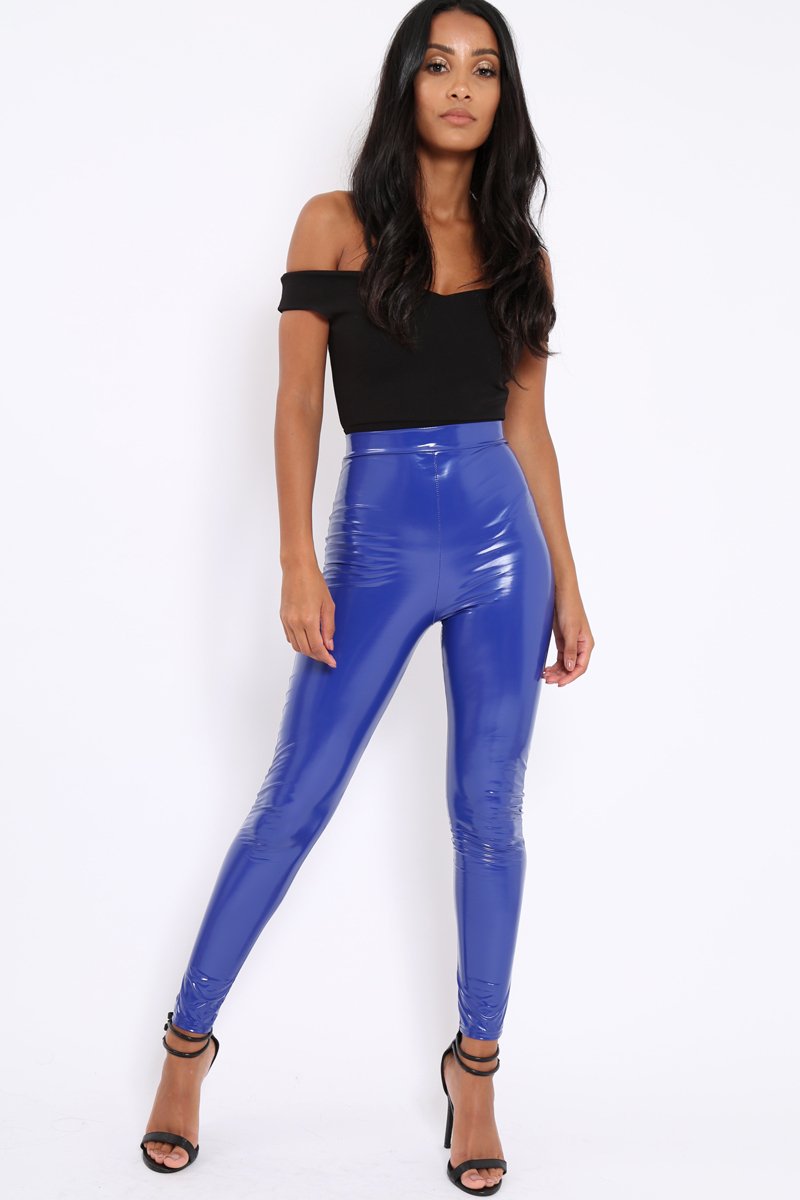 Royal Blue Shiny Vinyl PU Leggings - Rio-Trousers