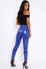 Royal Blue Shiny Vinyl PU Leggings - Rio-Trousers
