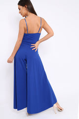 Royal Blue Split Flared Jumpsuit - Francisca-Jumpsuits