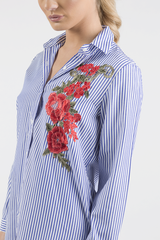 Royal Blue Striped Embroidered Oversized Shirt - Kaya-Shirts