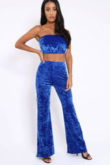 Royal Blue Velvet Boobtube and Trouser Set - Shayla-Co-ords