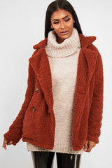 Rust Borg Button Front Coat - Dasia-Coats