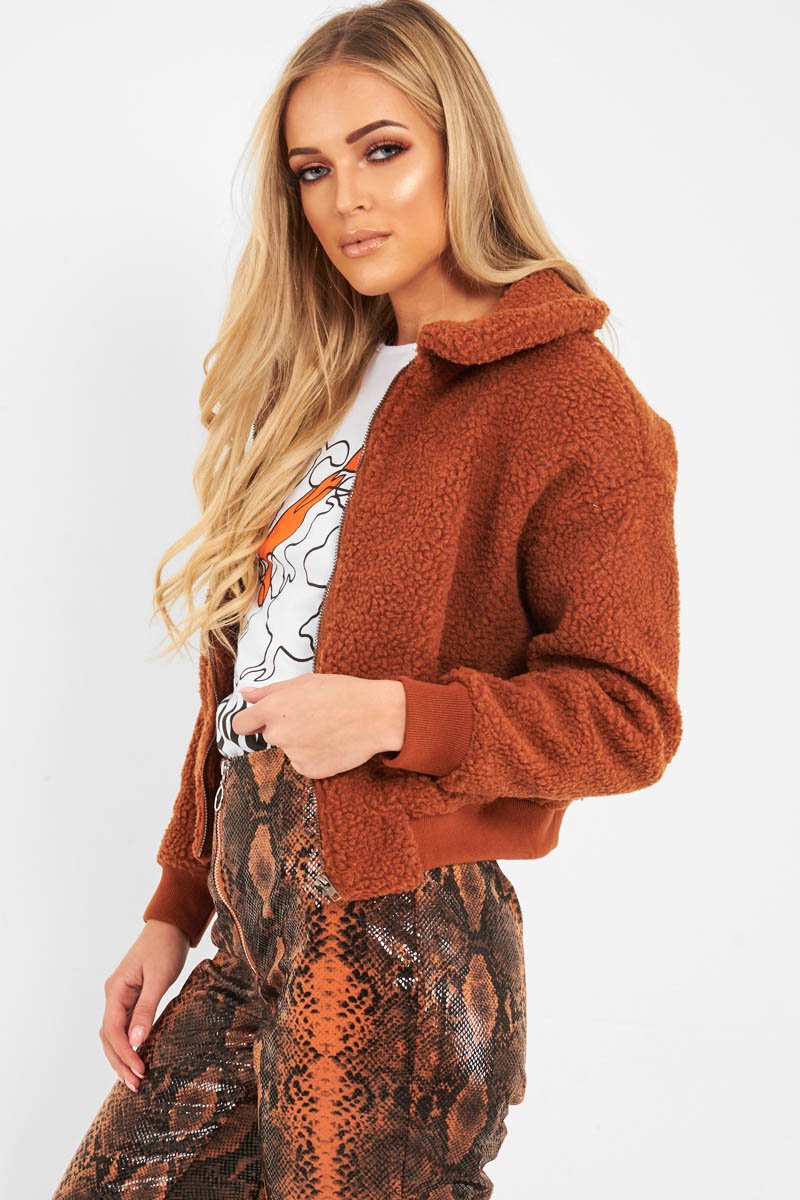Rust Borg Cropped Bomber Jacket - Heidy-Jackets