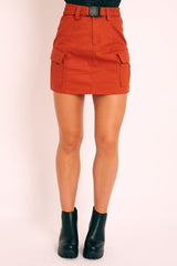 Rust Buckle Belted Utility Skirt - Fallyn-Skirts