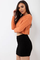 Rust Cable Knit Cropped Jumper - Georgie-Jumper