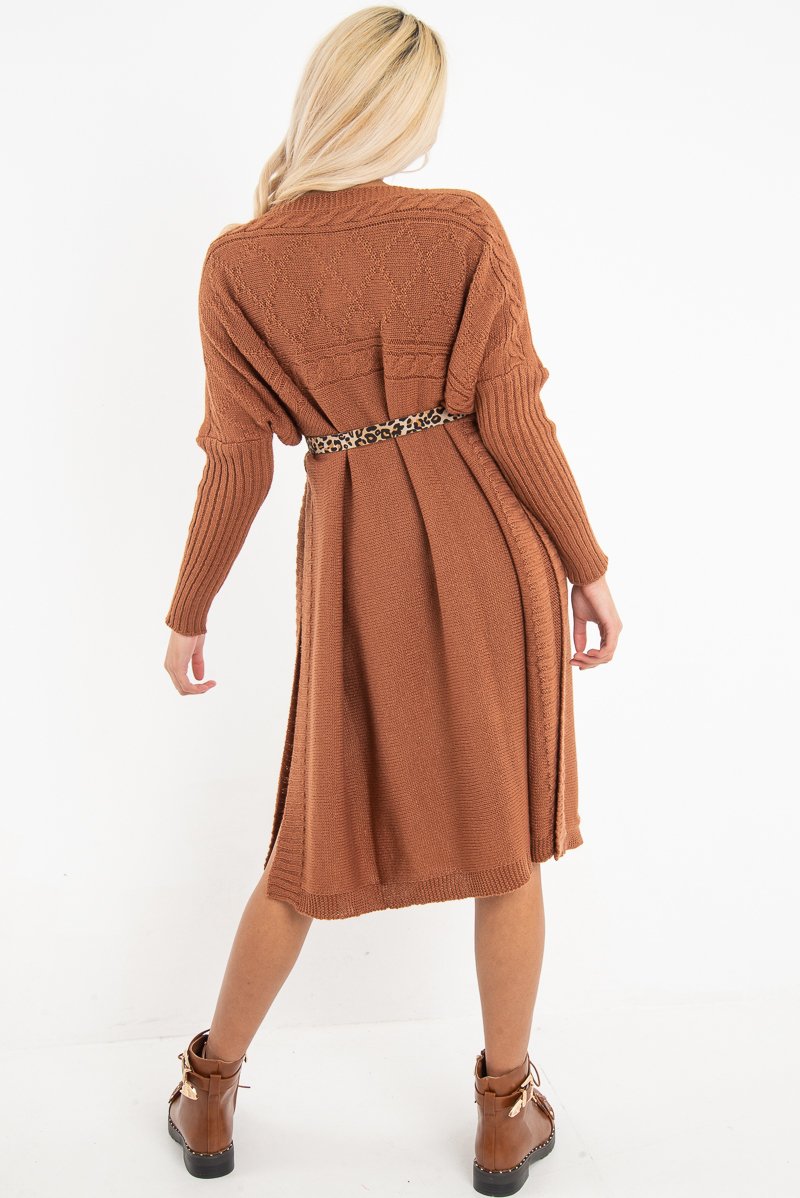 Rust Cable Knit Side Split Jumper Dress - Maniya-Dresses