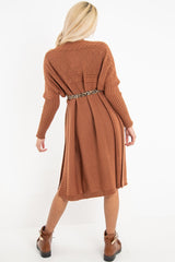 Rust Cable Knit Side Split Jumper Dress - Maniya-Dresses