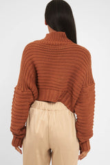 Rust Cable Knit Sleeve Detail Jumper - Miyonna-Jumper