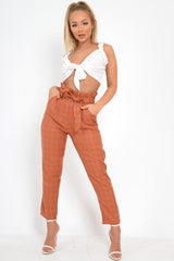 Rust Check Paper Bag Trousers - Irma-Trousers